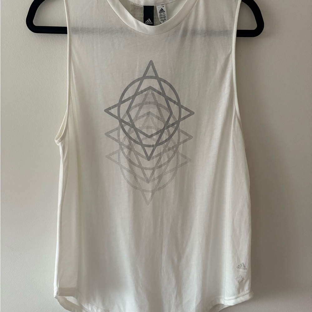 Adidas Women's White Muscle Tee with Geometric Design NWT